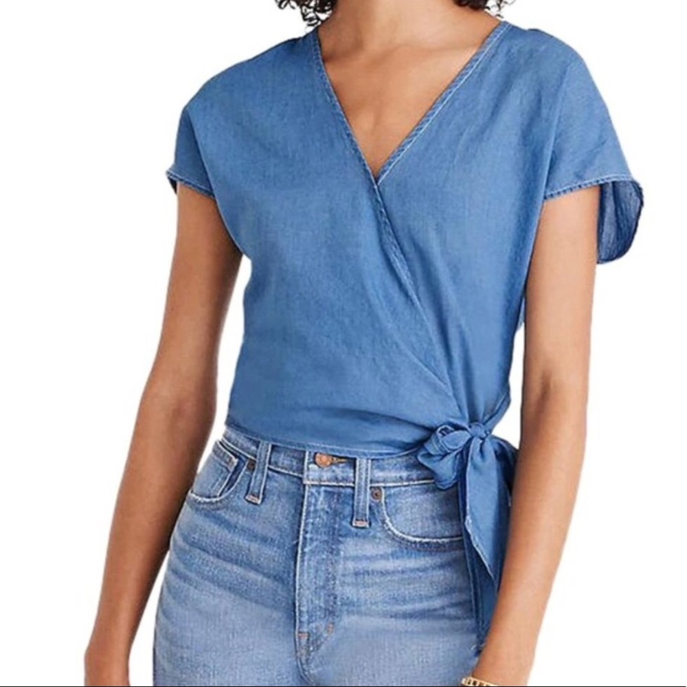Madewell Denim Short Sleeve Wrap Top Size Large